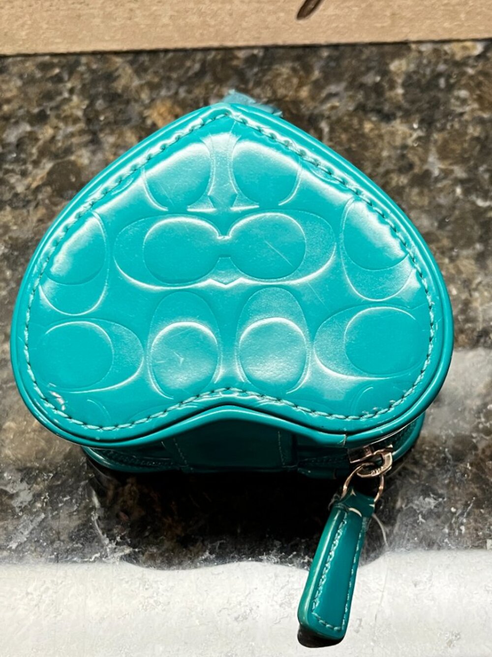 Coach Heart-Shaped Teal Travel Zip Jewelry Case With Mirror